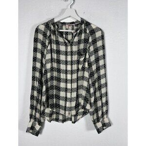 Anthropologie Pilcro Womens Black Plaid Button Down Long Sleeve Blouse Top Large